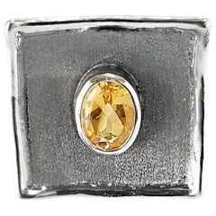 Yianni Creations 1.25 Carat Citrine Fine Silver Oxidized Rhodium Square Ring 
