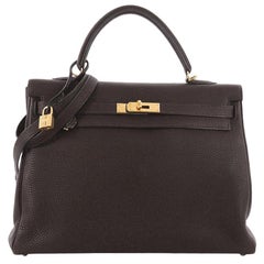 Hermes Kelly Handbag Ebene Brown Togo with Gold Hardware 35