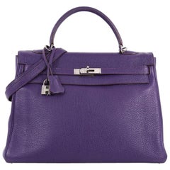 Hermes Kelly Handbag Iris Purple Togo with Palladium Hardware 35