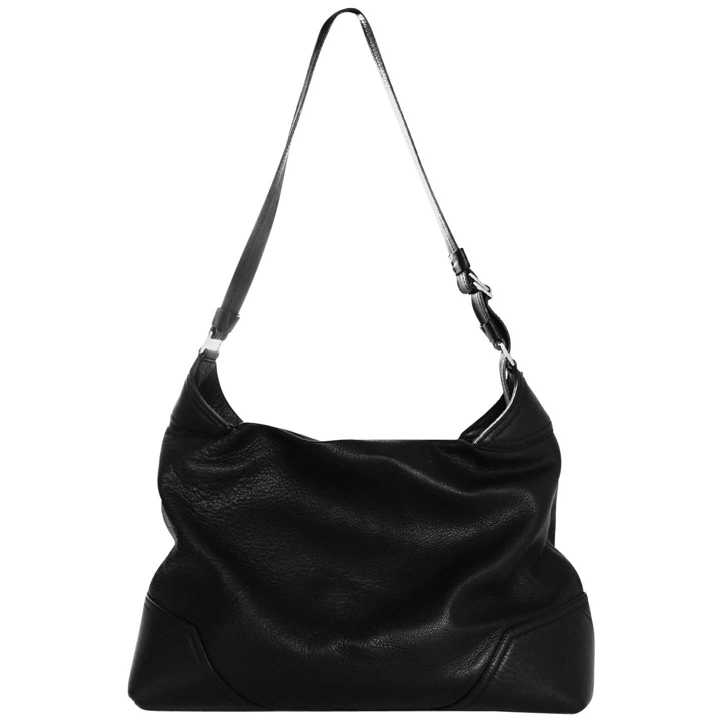 Versace Black Leather Large Zip Top Overnight Duffle Bag Unisex
