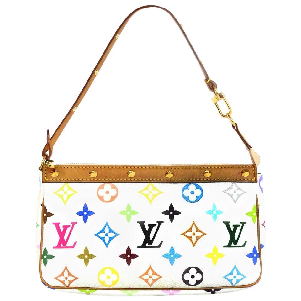 Louis Vuitton LV White Multicolore Monogram Pochette Accessories Bag w ...