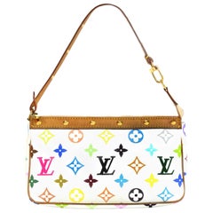Louis Vuitton LV White Multicolore Monogram Pochette Accessories Bag w. Studs