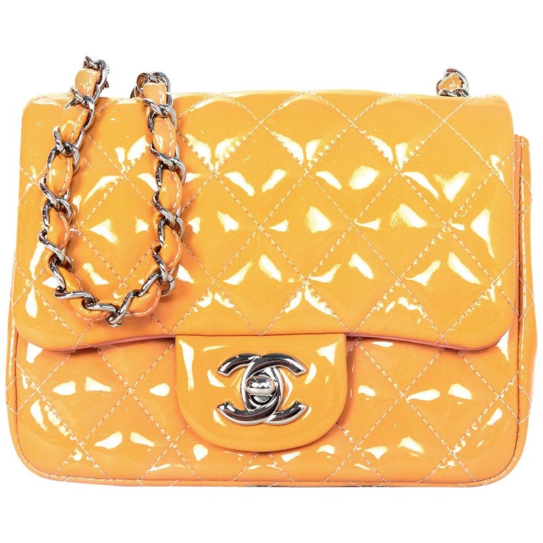 Chanel Peach Patent Leather Quilted Square Mini Classic Crossbody Flap