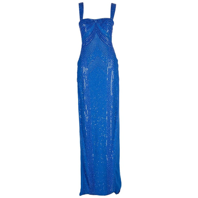 Versace embellished blue gown For Sale at 1stdibs