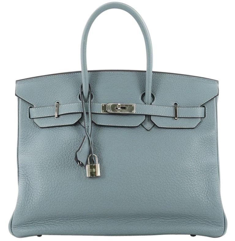Hermes Birkin Handbag Ciel Blue Clemence with Palladium Hardware 35 at ...