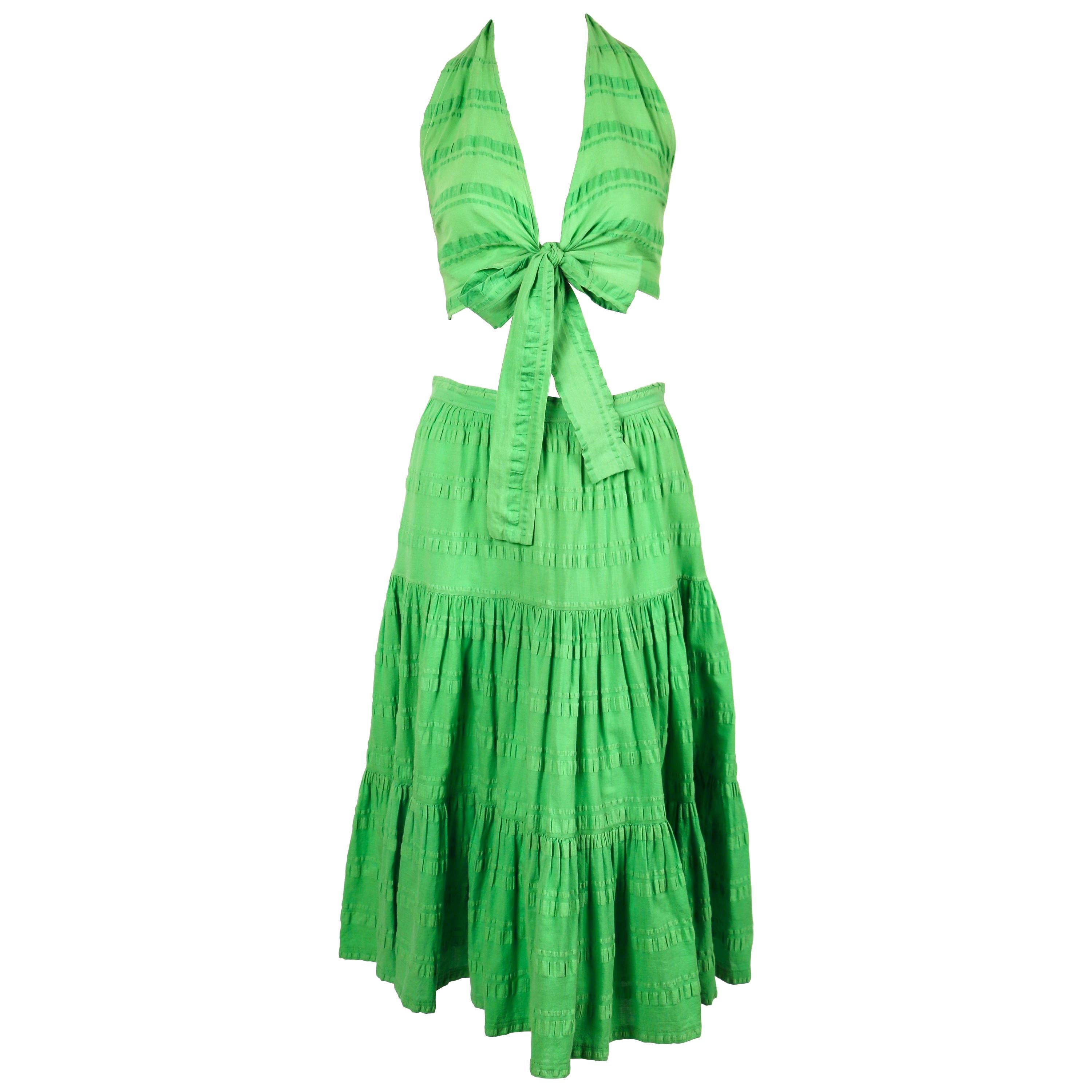 Yves Saint Laurent lime green crop top and tiered skirt, 1970s 