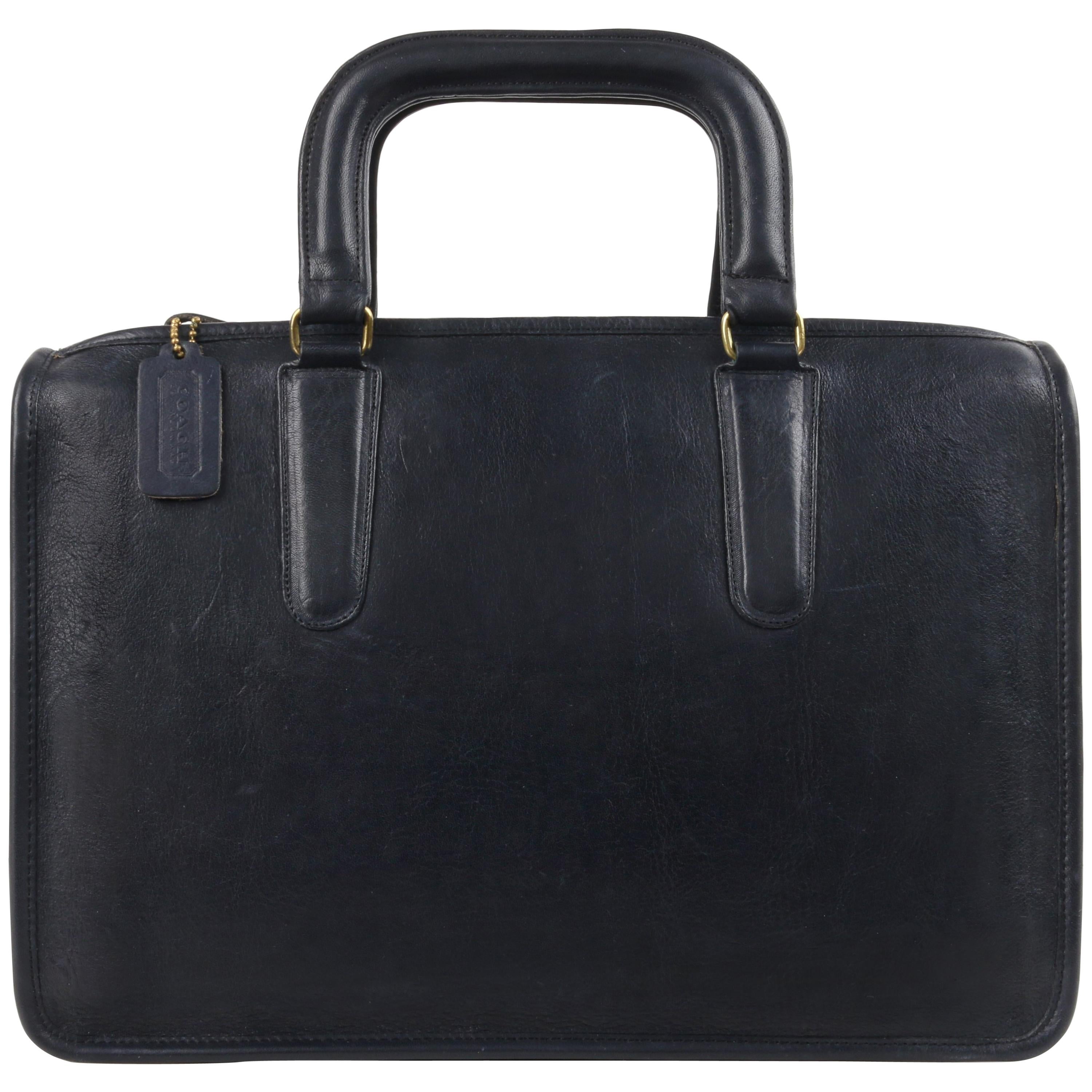 COACH c.1974 BONNIE CASHIN "Slim Satchel" Navy Blue Leather Top Handle Briefcase