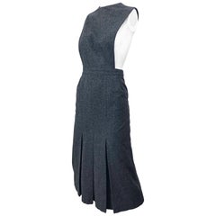 Retro 1960s Pierre Cardin Couture Rare Charcoal Gray Space Age Cut Out 60s Wool Dress