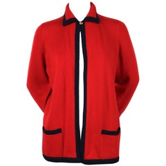 Vintage Chanel red and navy cashmere cardigan sweater, 1980s 