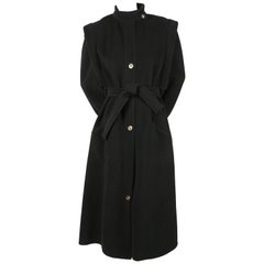 1970s Sonia Rykiel black wool coat with structured shoulders and metal buttons