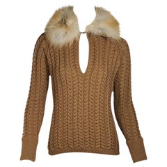 Brauner Andrew Andrews Pelzkragen-Strickpullover