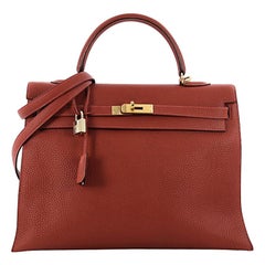 Hermes Kelly Handbag Vermillion Red Togo with Gold Hardware 35