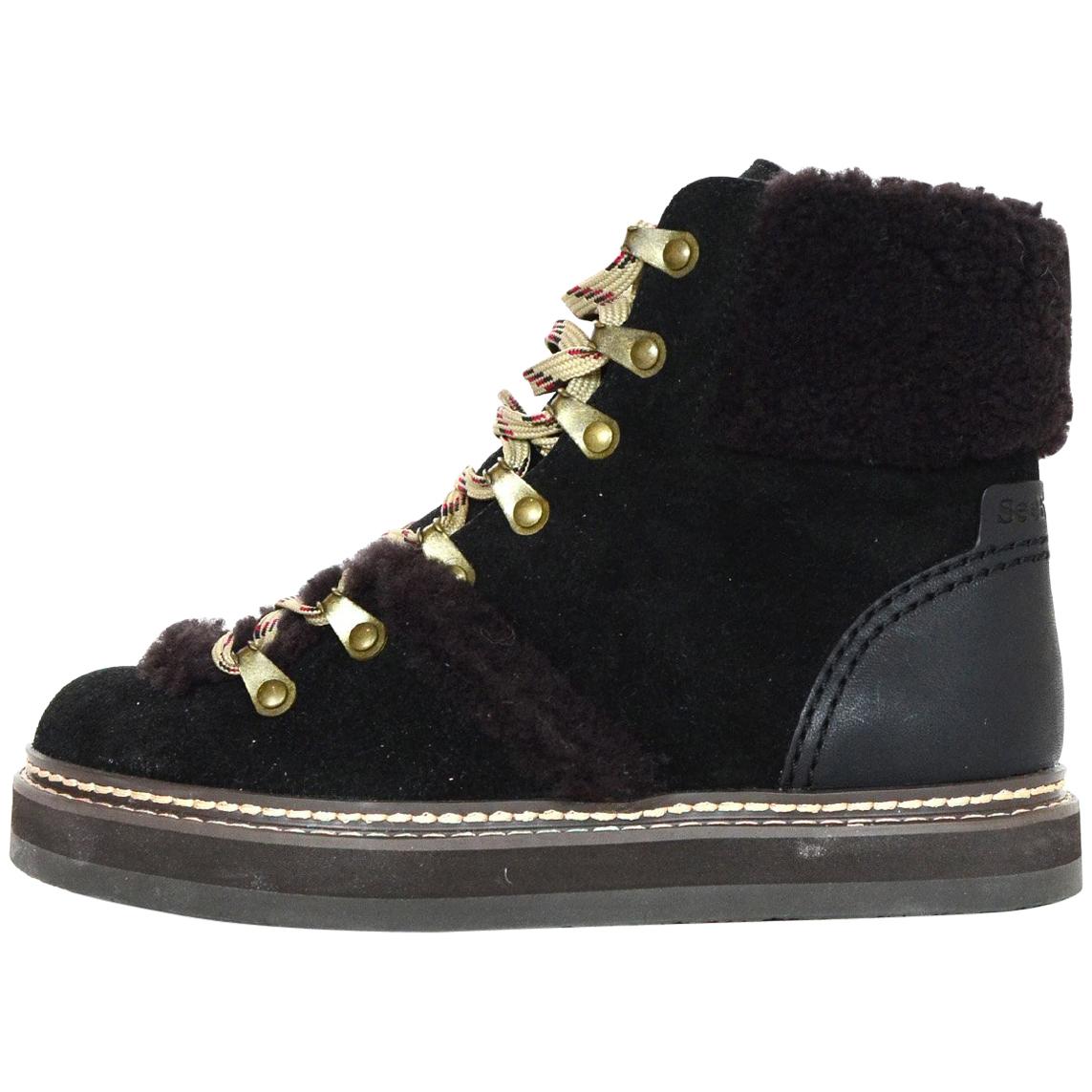 See By Chloe 2018 Shearling-Trimmed Suede Ankle Boots Sz 35 rt. $420