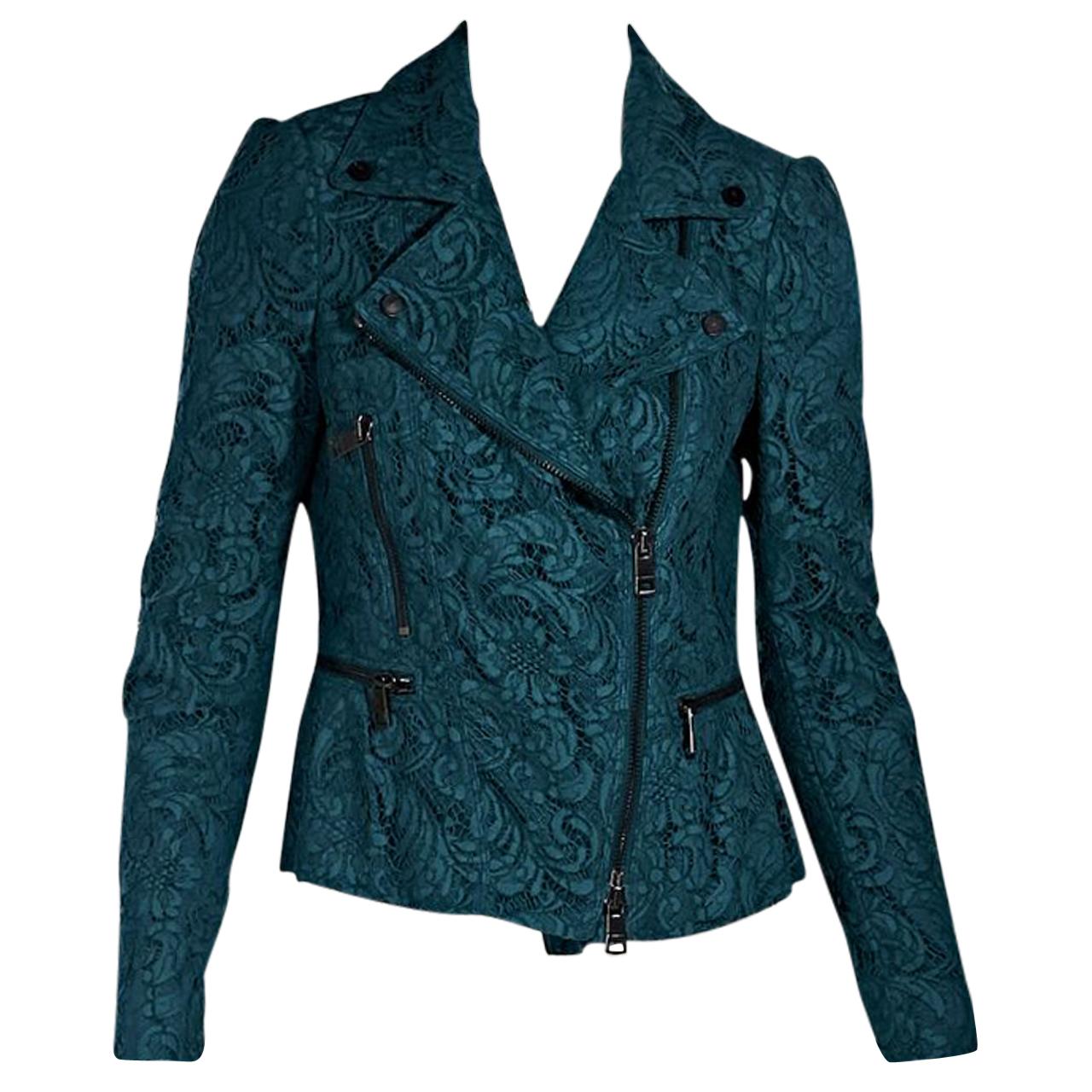 Teal Burberry London Lace Moto Jacket