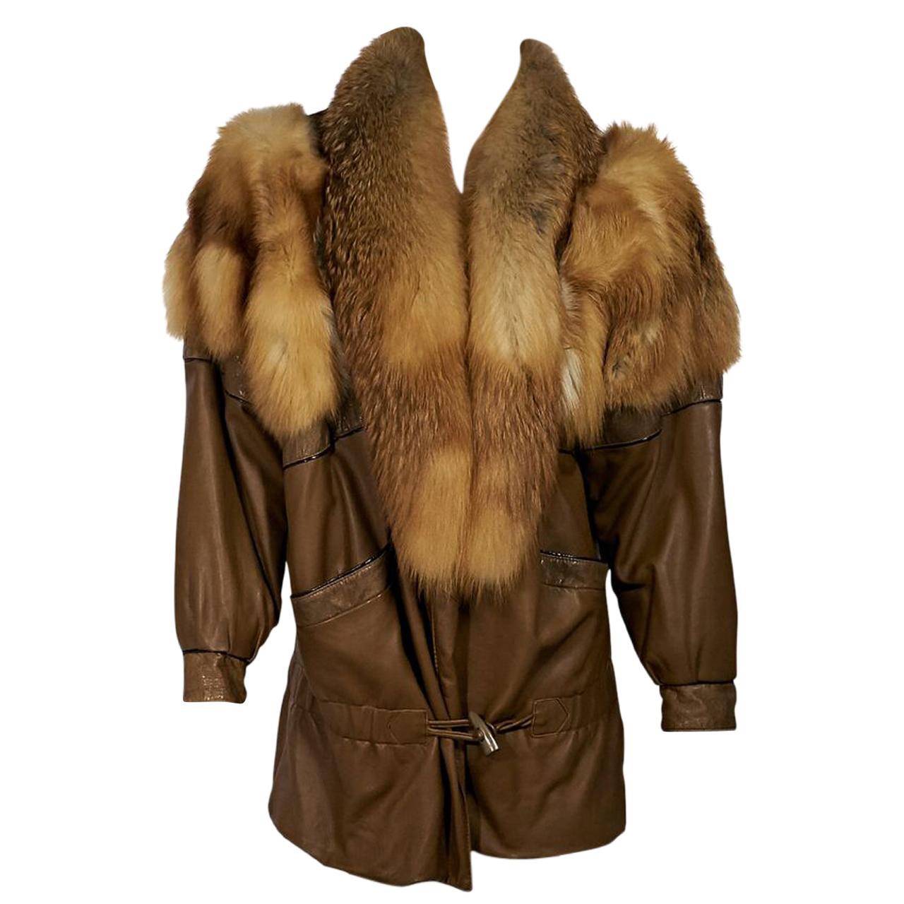 Brown Vintage J. Percy For Marvin Richards Ltd. Fur and Leather Coat at ...