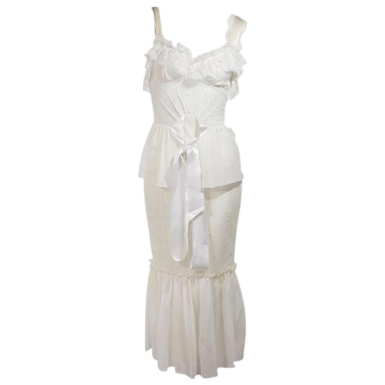 Dolce and Gabbana White Vintage Lace Midi Dress For Sale at 1stDibs