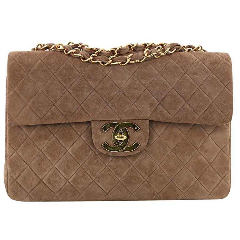 Chanel Vintage Classic Single Flap Bag Quilted Suede Maxi at 1stDibs