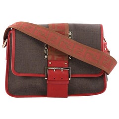 Fendi Logo Flap Shoulder Bag Canvas