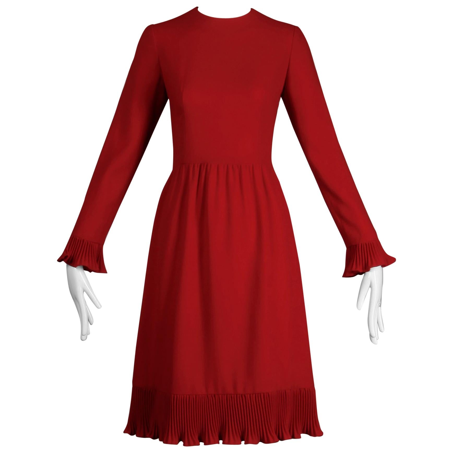 1970s Miss Dior by Phillipe Guiborgé Vintage Red Long Sleeve Dress with  Ruffles