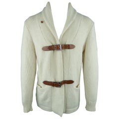 Vintage Ralph Lauren Cream Cashmere Shawl Collar Tan Belt Closure Cardigan