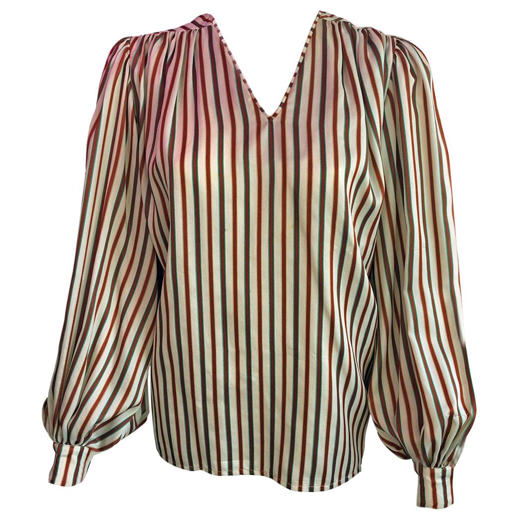 Hermes Vintage Striped Silk Blouse