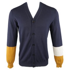 Vintage Marni Navy Color Block Sleeves Cotton V Neck Cardigan