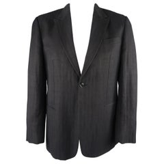 Giorgio Armani Black Herringbone Wool Blend Peak Lapel Sport Coat