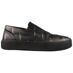 Balenciaga Black and Gold Logo Leather Slip On Sneakers