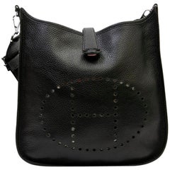 Hermès Evelyn II Black Taurillon Clémence Leather Bag 