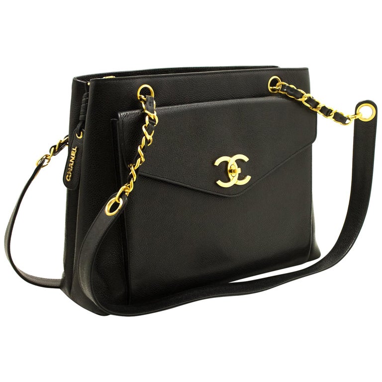 Chanel Caviar Black Leather Gold Hardware Large Chain Shoulder Bag at 1stdibs