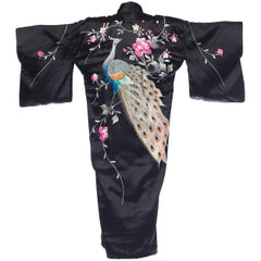 Antique Edwardian Hand Embroidered Silk Peacock Kimono