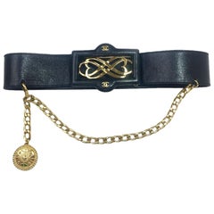 Chanel Vintage Black Leather Belt 