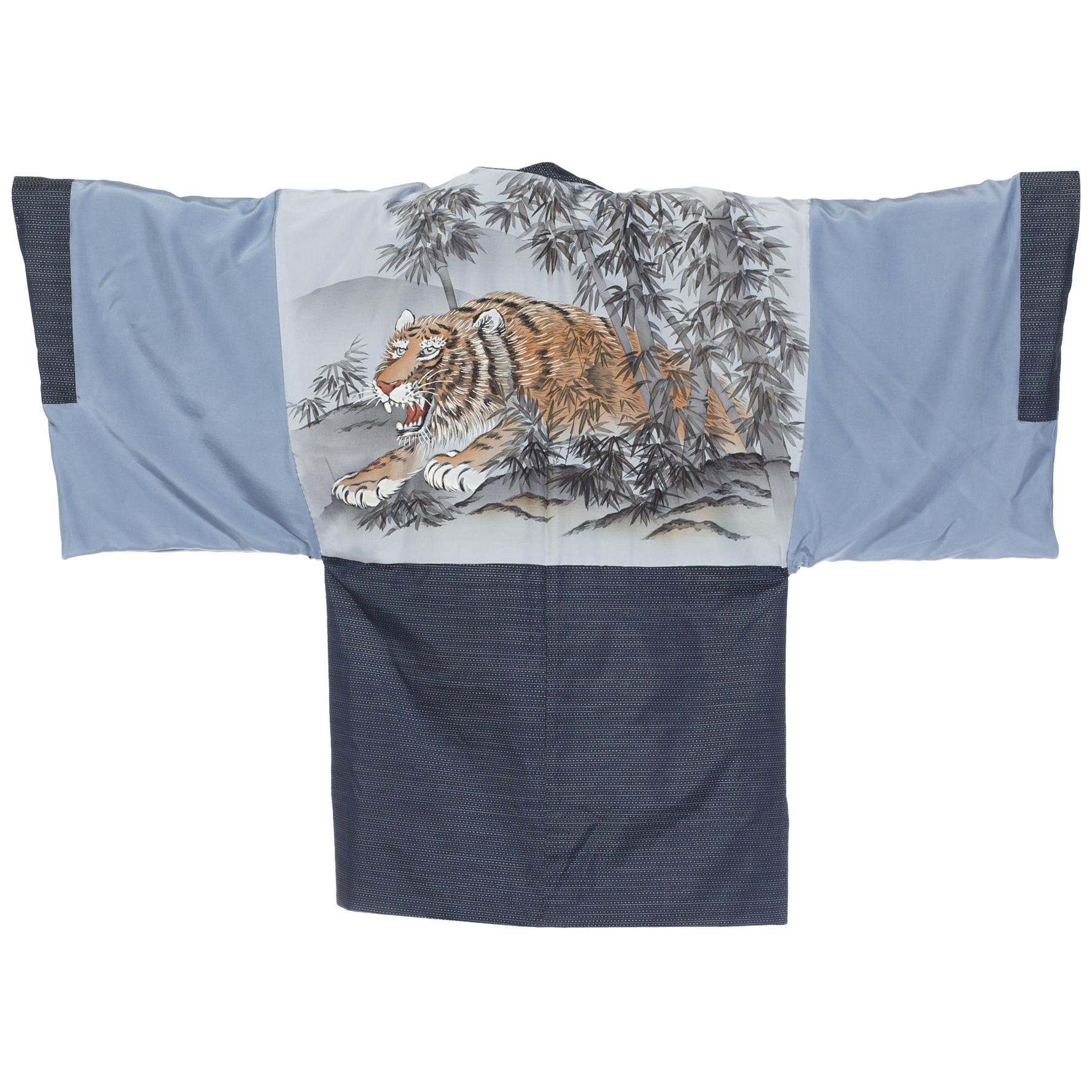 Japanese Mens Kimono With Hand Printed Tiger