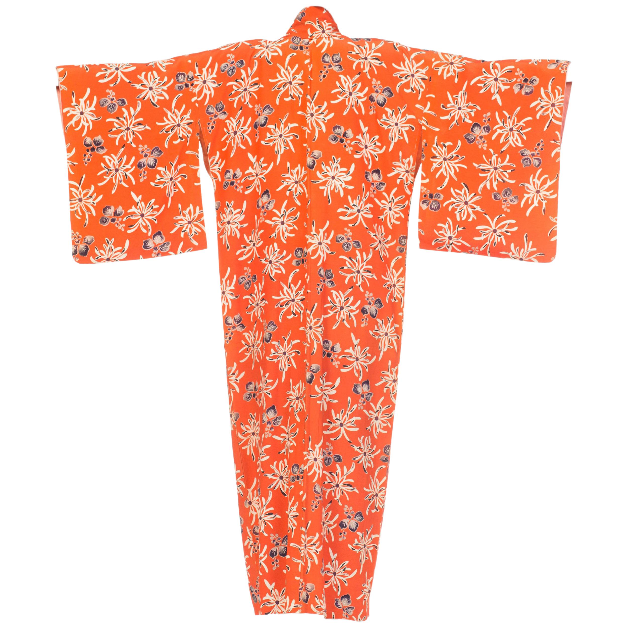 1940s Orange Silk Japanese Kimono