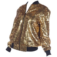 goldfarbene Bomberjacke mit Pailletten aus den 1980ern