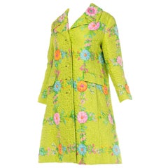 Vintage Irene Quilted Floral Silk Coat, 1960s 