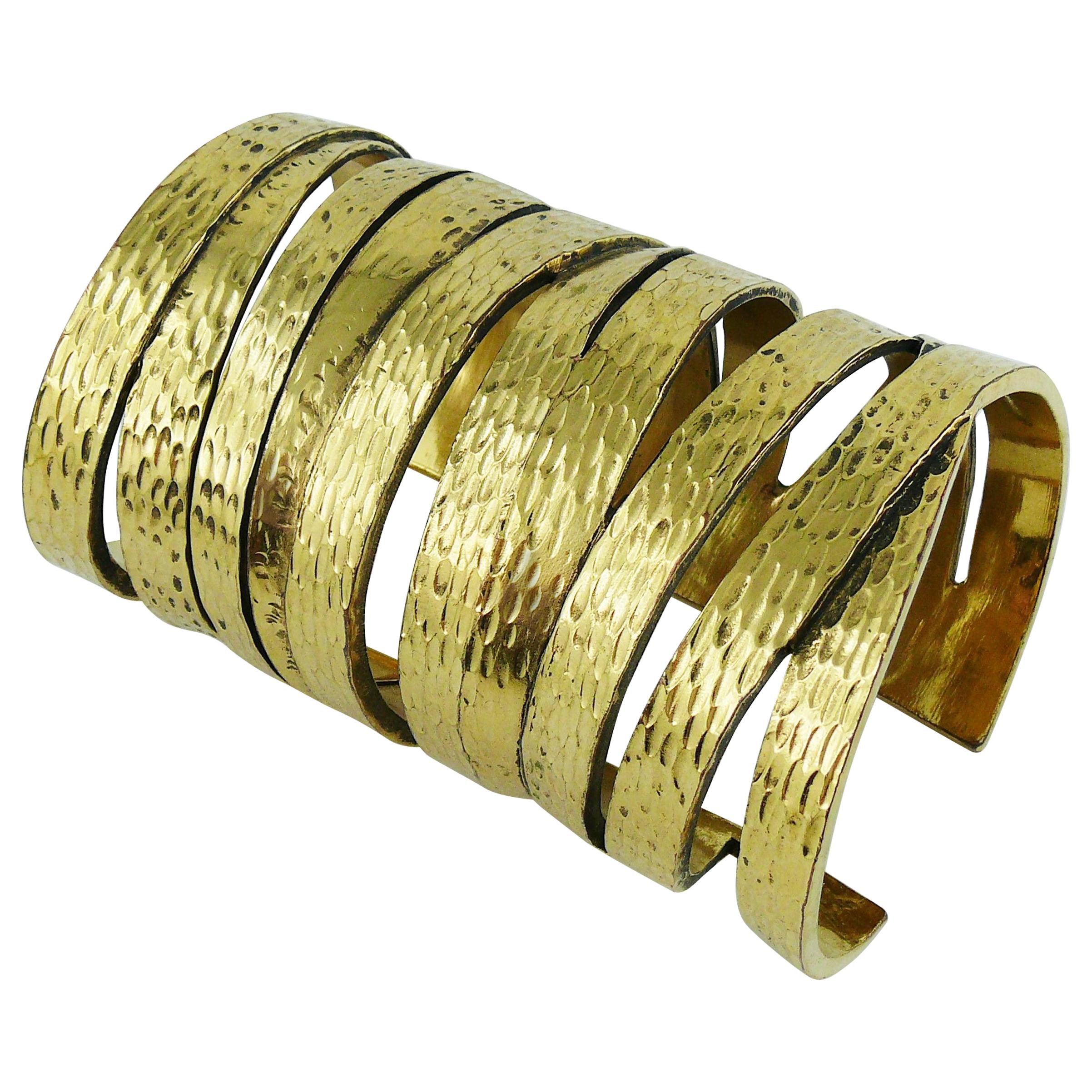 Yves Saint Laurent YSL Massive Gold Textured Cuff Bracelet