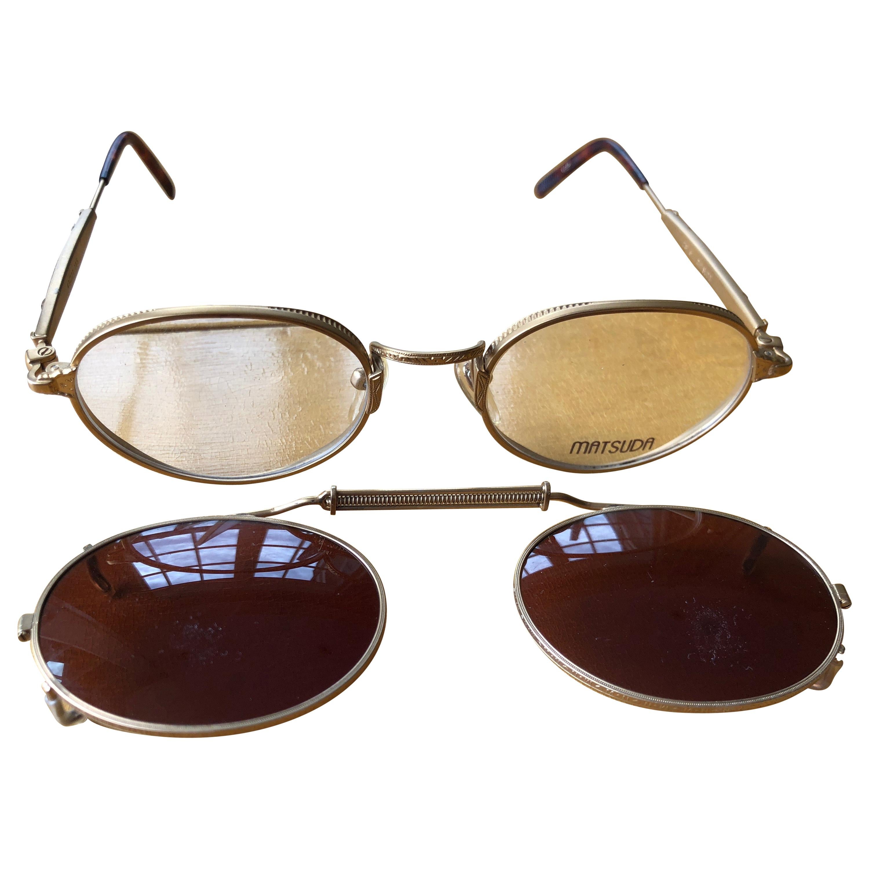 Matsuda 22 Karat Gold Plated Titanium Glasses with Clip on Sunglass 2875  Japan For Sale at 1stDibs
