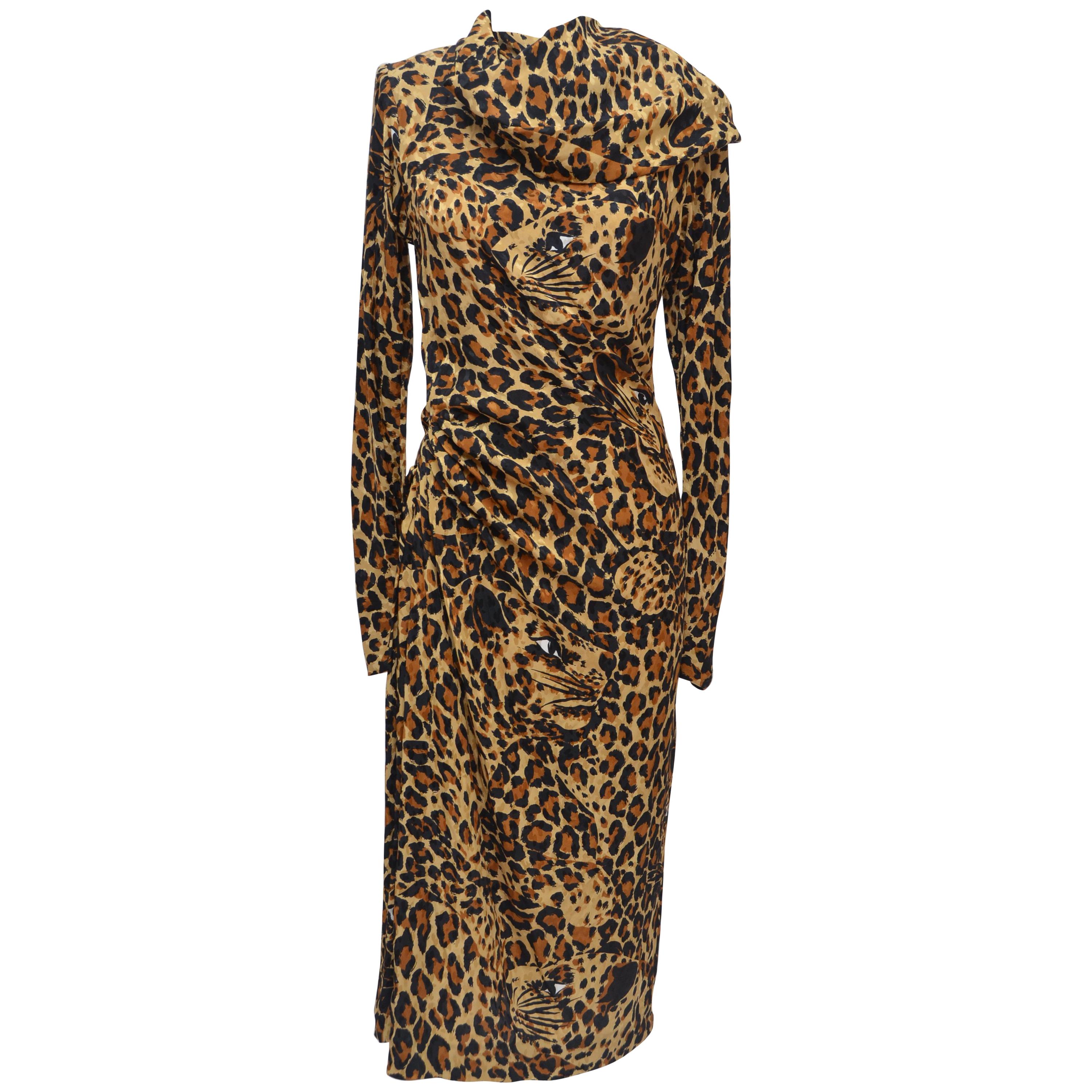 Yves Saint Laurent Rive Gauche Cheetah Silk Dress, 1980s NEW With Tags