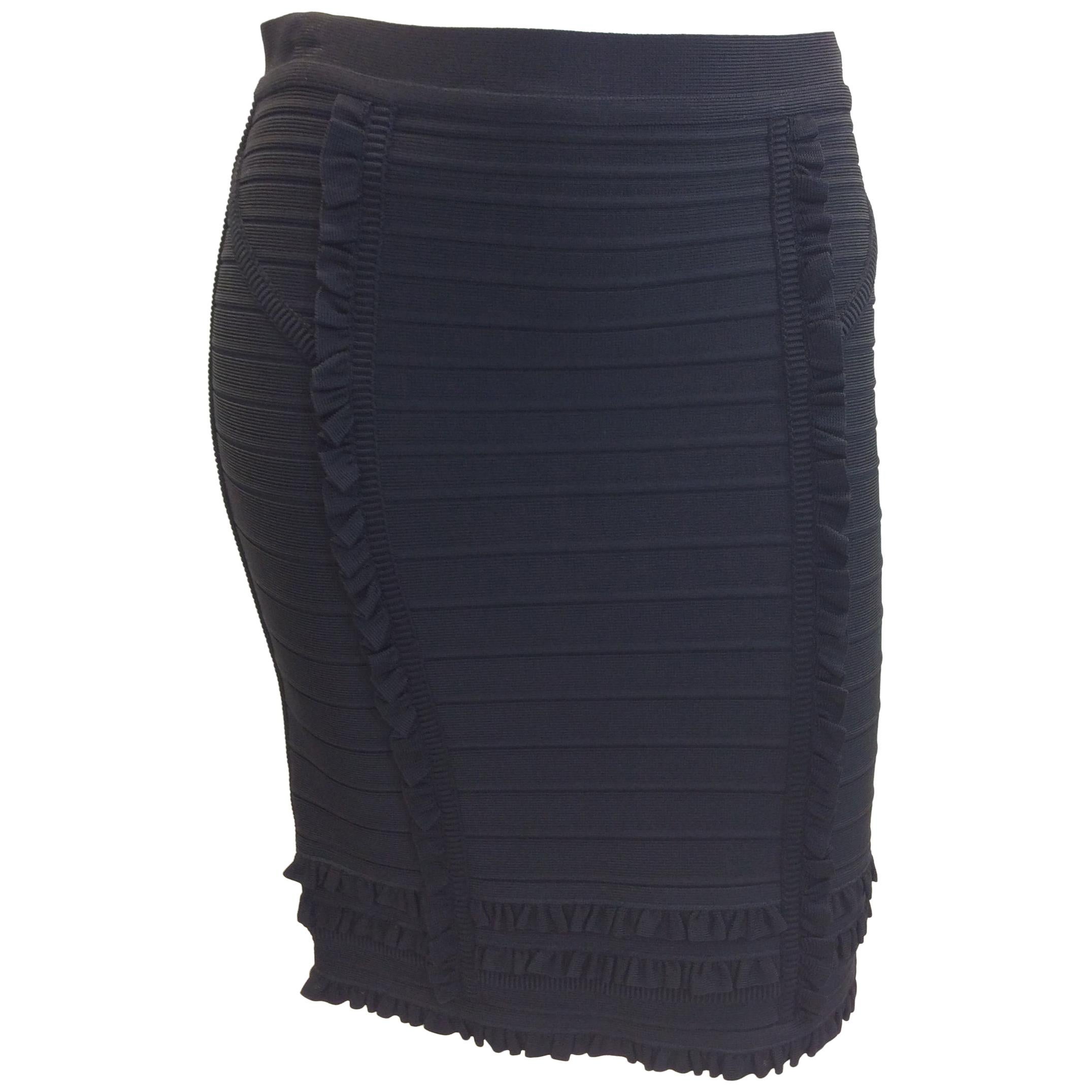 Herve Leger Black Ruffle Skirt NWT For Sale