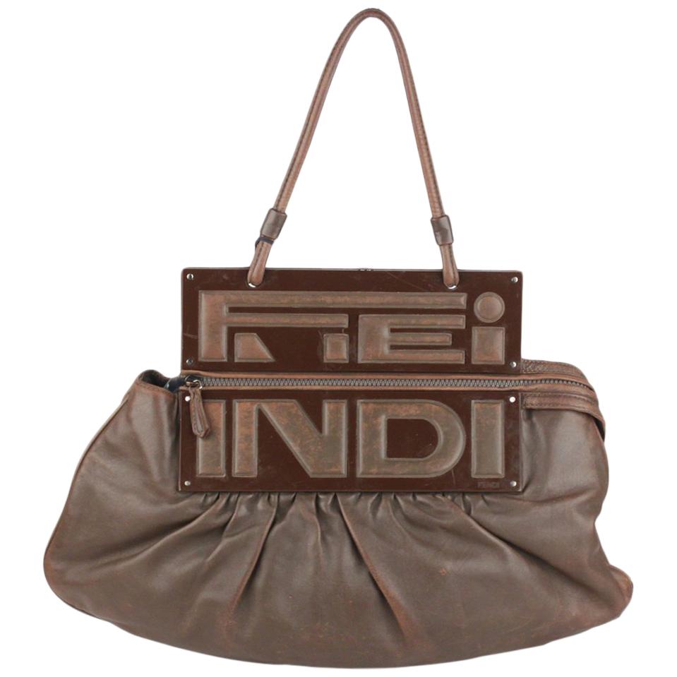 Fendi Brown Leather Convertible To You Clutch Bag Tote