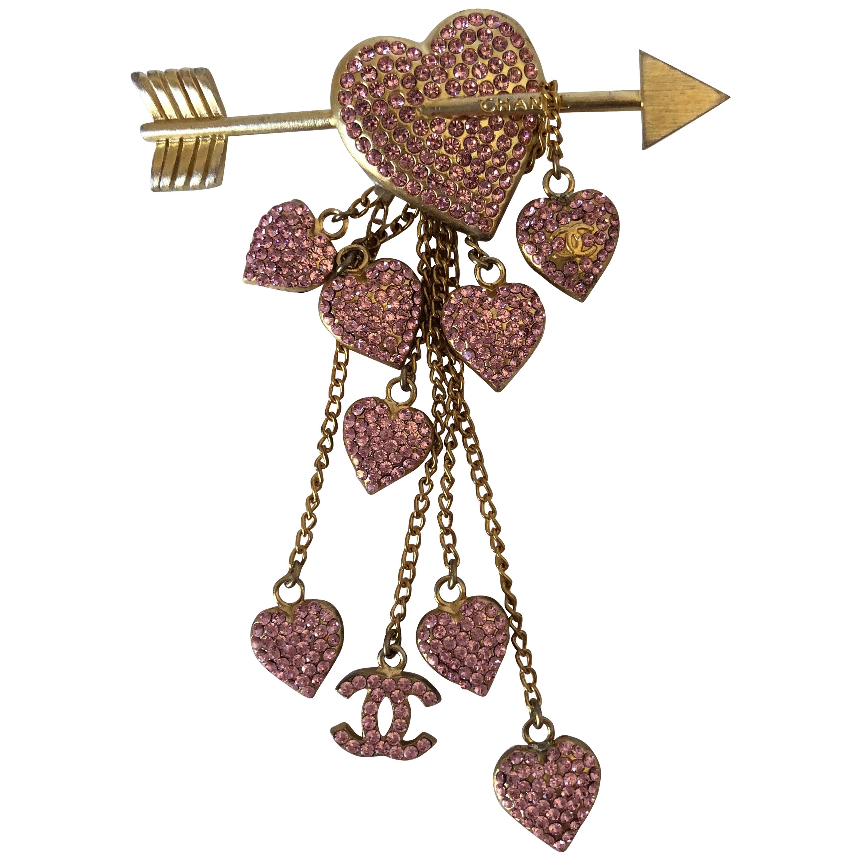 Chanel Rose Gold Tone Cupid Arrow Pin with Hearts