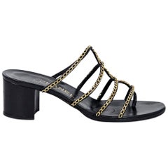 Black Chanel Chain-Trimmed Strappy Sandals