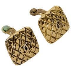 Goldtone Chanel Quilted Clip-On Earrings