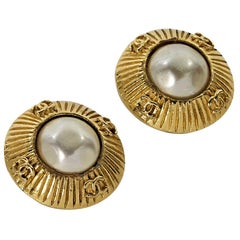 Goldtone Vintage Chanel Pearl Clip-On Earrings