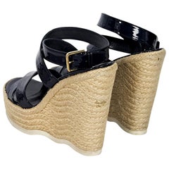 Navy Blue Yves Saint Laurent Wedge Espadrille Sandals