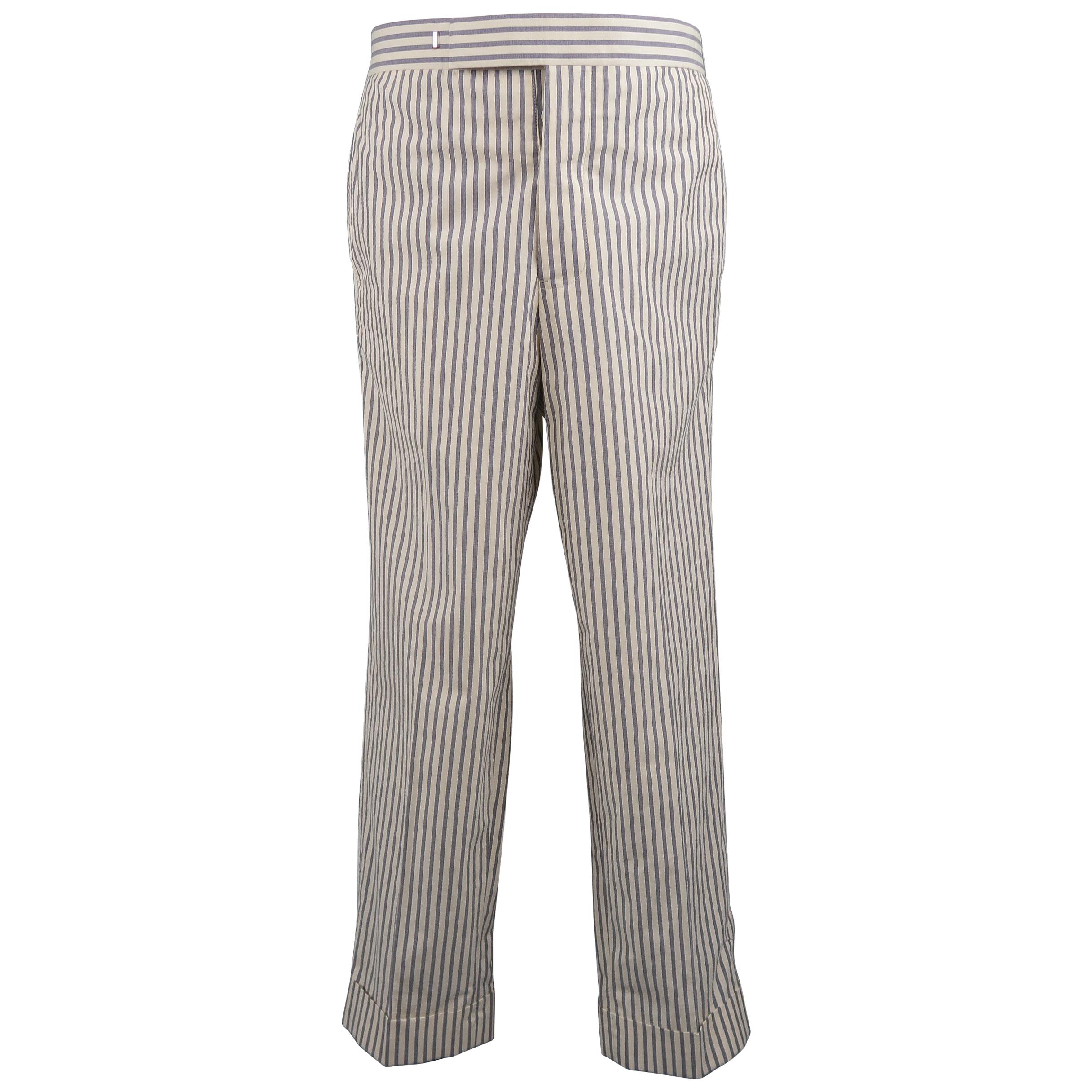 Black Fleece Beige and Gray Stripe Cotton Cuffed Pants