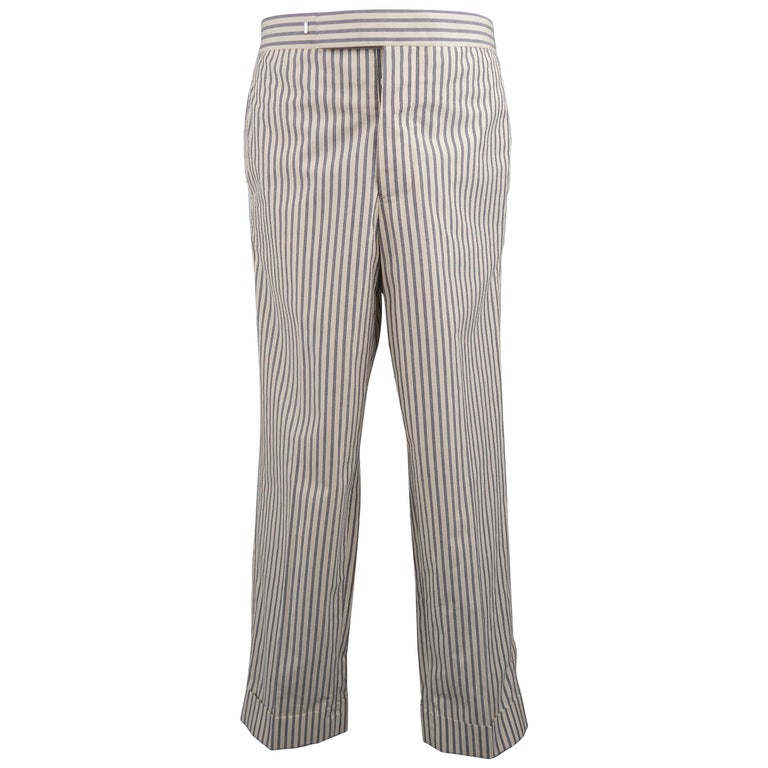 Black Fleece Beige and Gray Stripe Cotton Cuffed Pants For Sale at 1stdibs