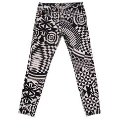 Vintage Versus by Gianni Versace Black and White Geometric Print Cotton Pants