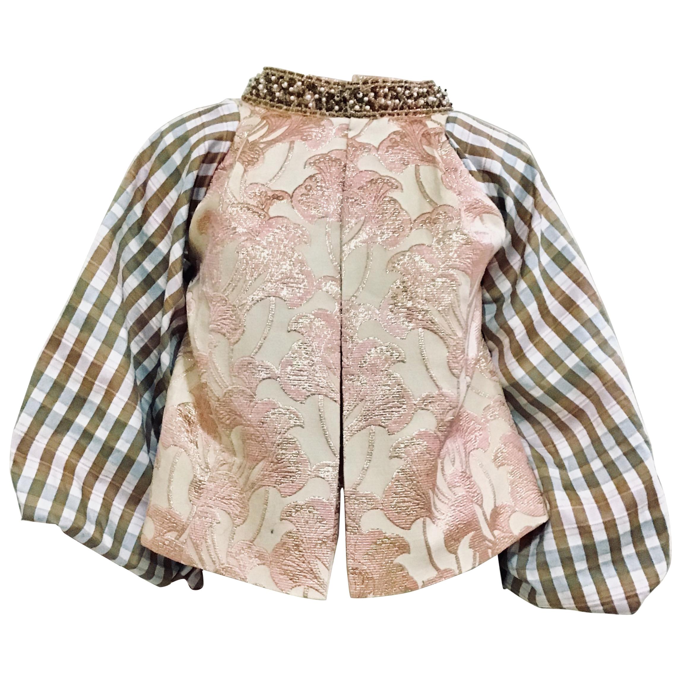 Beaded Gold and Pink Brocade Jacket For Sale